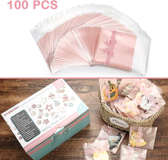 188pcs Cookie Decorating Supplies Kit(ALL-IN-ONE),with 12pcs holiday cookie cutter,Mixing Tools,Piping Tools,Decorating Tools and 100pcs Cookies Bags for Beginners and Decorator