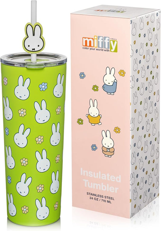 Dragon Glassware | Miffy Stainless Steel Tumbler with Straw, 24 oz - Green | Vacuum Insulated Stainless Steel Tumbler with Straw & Lid; Double Walled Tumbler with Straw Charm; Miffy Cup with Lid by DragonGlassware
