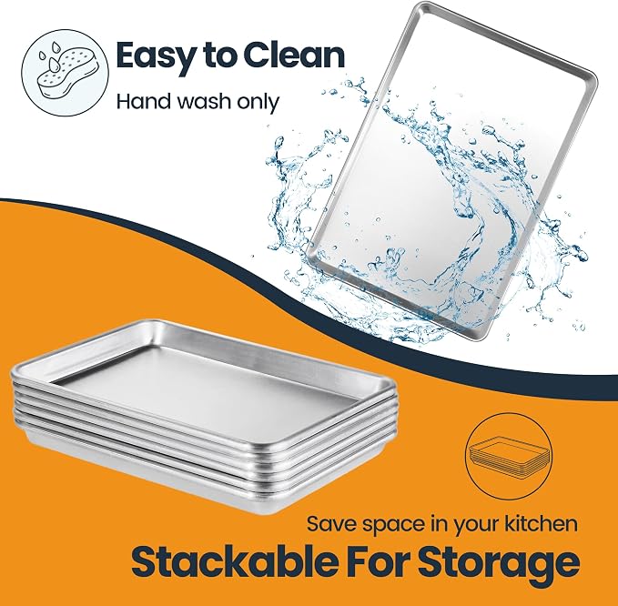 6 Pack Full Size Aluminum Baking Sheet Pan, 26 x 18 in | NSF, Aluminum Commercial Cookie Sheets, Non-Stick, Oven Safe Up to 500℉ - Image 6