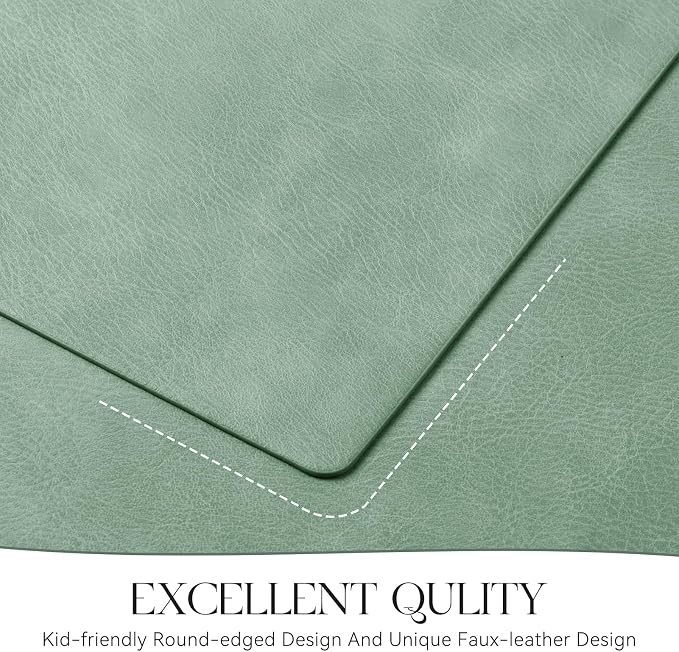 MOSAYT Vinyl Placemats Set of 6-12 X 17 Inch - Faux Leather 100% Waterproof Oil-Proof Wipeable PU Place Mats, Heat Resistant Reversible Table Mats for Kitchen, Dining, Outdoor, Green - Image 5