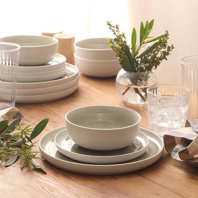 Gibson Elite Tahoe Sunset 12-Piece Reactive Stoneware Dinnerware Set – Matte Exterior & Shiny Interior Plates and Bowls, Durable Everyday Dish Set, Microwave & Dishwasher Safe - Grey - Image 4