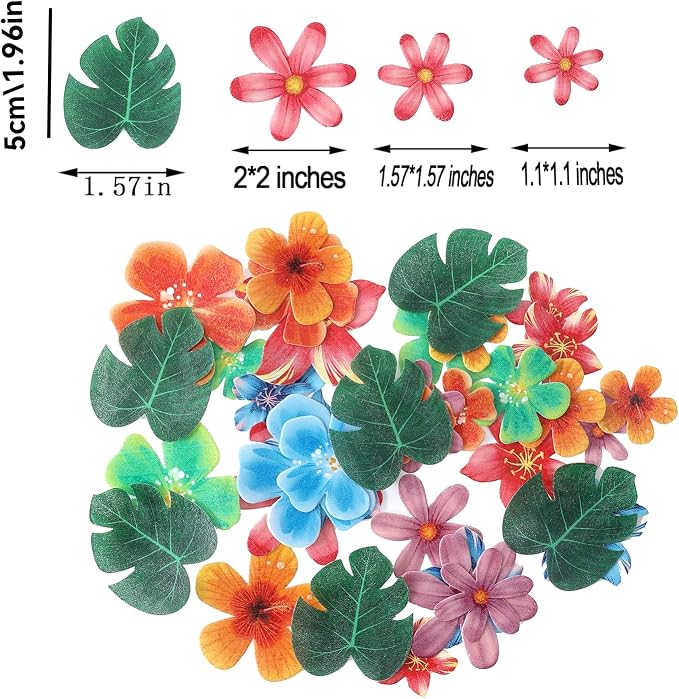 64pcs Edible Tropical Turtle Leaves Flowers Cake Toppers THJ Edible Palm Leaf Flowers Cupcake Toppers Wafer Paper Leaves Decorations for Jungle Hawaii Theme Baby Shower Kids Birthday Party Supplies - Image 2