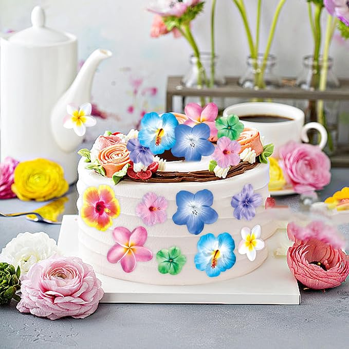 48 PCS Edible Flowers Cupcake Toppers Wafer Paper Birthday Party Hawaiian Birthday Party Decoration Wedding Themed Party Cake Decoration - Image 2