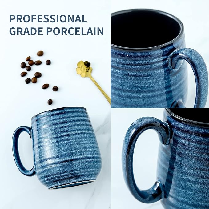 HASENSE Coffee Mug, 20 oz Ceramic Coffee Cup for Men and Women, Large Coffee Mug for Latte Coffee Tea Soup for Office and Home, Dishwasher and Microwave Safe, 1 PCS (Blue) - Image 6