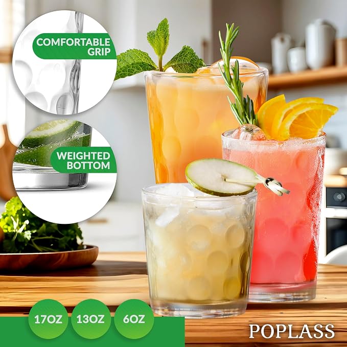 Melrose 18-Piece Family Drinking Glasses Set - Drinking Glassware Set with Highball Cooler, DOF (Double Old Fashioned), and Juice Glasses - 6 Each - Image 2