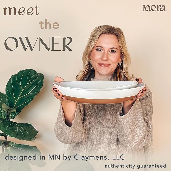 Mora Ceramic Large Serving Bowls- Set of 2 Oval Platters for Entertaining. Modern Kitchen Dishes for Dinner, Fruit, Salad, Turkey, etc. Oven, Dishwasher Safe, 55/35 oz, 13.5" / 11.8" - Vanilla White - Image 3