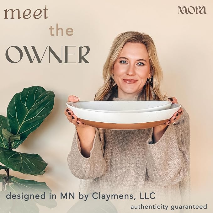 Mora Ceramic Large Serving Bowls- Set of 2 Oval Platters for Entertaining. Modern Kitchen Dishes for Dinner, Fruit, Salad, Turkey, etc. Oven, Dishwasher Safe, 55/35 oz, 13.5" / 11.8" - Neutrals - Image 4