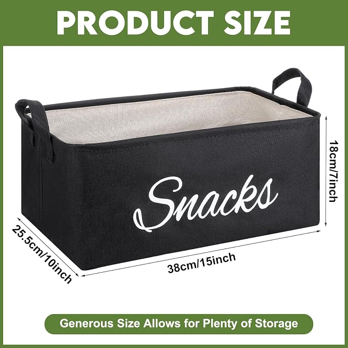 17 Pcs Snack Basket Sets, Snack Storage Bin for Pantry Shelves with 16 Pcs 2 Inch Chip Clips, Basket Organizer for Kitchen Home, Chips, Popcorn, Candy, Pretzels(Burlap,Black) - Image 4
