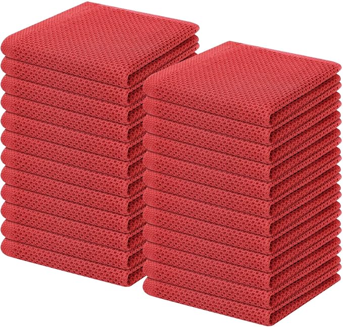 Homaxy 100% Cotton Waffle Weave Kitchen Dish Cloths 24-Pack, Brick Red | 12 x 12 Inches, Ultra Soft Absorbent Dish Towels, Quick Drying Dish Rags with Hanging Loop by Homaxy