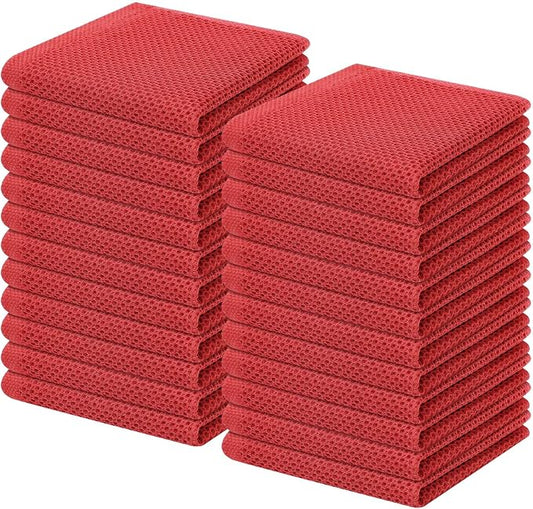 Homaxy 100% Cotton Waffle Weave Kitchen Dish Cloths 24-Pack, Brick Red | 12 x 12 Inches, Ultra Soft Absorbent Dish Towels, Quick Drying Dish Rags with Hanging Loop by Homaxy