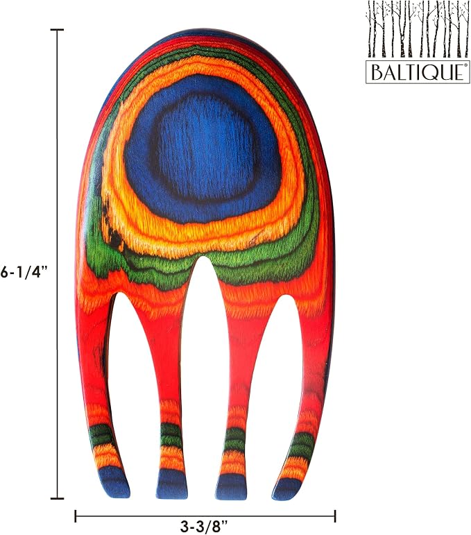 Baltique Marrakesh Salad Hands, Colorful Wood Salad Tongs Alternative | 2-piece salad claw servers. Colorful layered wood. Wide scoop for tossing greens, pasta, fruit. Bowl-grip knob catches rim. - Image 7
