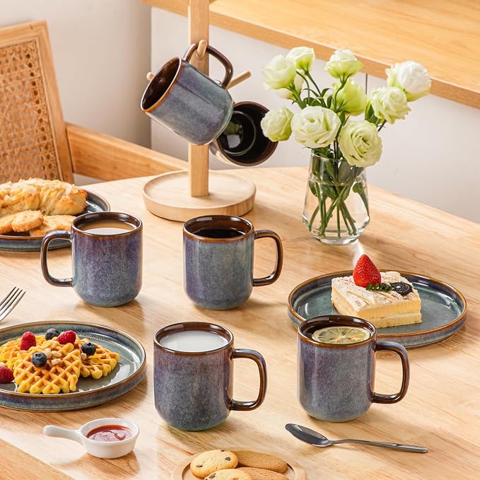vancasso Coffee Mugs Set of 6, 12 Oz Ceramic Coffee Cups with Handle, Ceramic Unique Glaze Coffee Cup for Cappuccino, Latte, Tea, Cocoa, Dishwasher & Microwave Safe Gift Sets, Blue, Series ONION - Image 5
