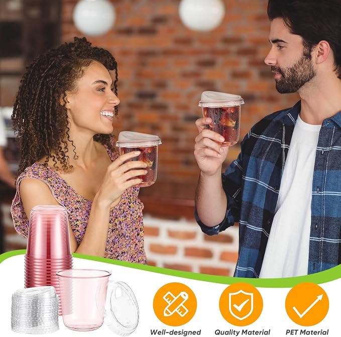 Ziliny 50 Sets Clear Plastic Coffee Cups with Sip Lids, Disposable Plastic PET Crystal Cups for Iced Coffee, Smoothie, Cold Beverage, Drink Shops and Party Catering(Clear Pink,12 oz) - Image 6
