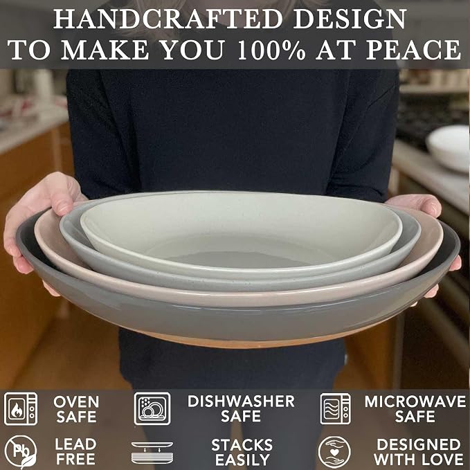 Mora Ceramic Large Serving Bowls- Set of 2 Oval Platters for Entertaining. Modern Kitchen Dishes for Dinner, Fruit, Salad, Turkey, etc. Oven, Dishwasher Safe, 110/80 oz, 16" / 14.6" - Neutrals - Image 4