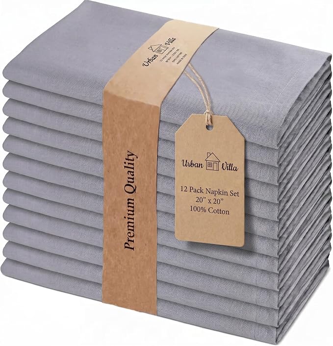Urban Villa Cloth Napkins Cotton 20x20 (Set of 12) Gray by CottonTrends