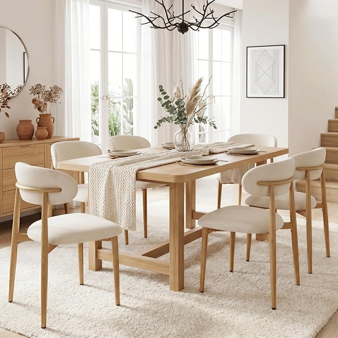UVV Dining Chairs Set of 6, Metal Kitchen Chairs with Modern Fabric Upholstered for Dining Room, Beige by UVVLivetheQualityLife