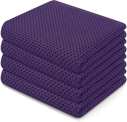 Homaxy 100% Cotton Waffle Weave Kitchen Dish Towels 4-Pack, Eggplant | 13 x 28 Inches, Ultra Soft Absorbent Dish Towels, Quick Drying Cleaning Towels by Homaxy