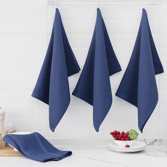 Homaxy 100% Cotton Oversized Waffle Weave Kitchen Towels 4-Pack, Navy Blue | 20 x 28 Inches, Ultra Soft Absorbent Dish Towels, Quick Drying Large Cleaning Towels - Image 6