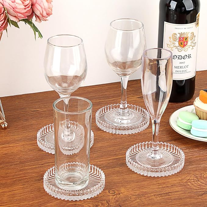 Modern Clear Coaster Set of 5- Glass Coasters for Drinks, Crystal Clear | Crystal Coasters Round Cup Mat Coffee Table Decor for Office, Kitchen, Bar, Dining Room, Living Room, Patio - Image 2