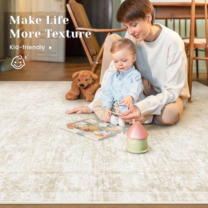 10x14 Area Rugs for Living Room: Washable Large Vintage Floral Rug Low Pile Non-Slip Boho Carpet for Bedroom Dining Home Office (Beige, 10'x14') - Image 3