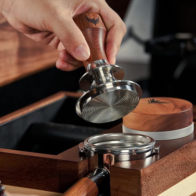 58mm Espresso Kit for Breville Dual Boiler, Oracle, Jet – Rosewood Bottomless Portafilter, Spring-Loaded Tamper, Adjustable Coffee Leveler, Wooden Tamping Station Organizer & Knock Box