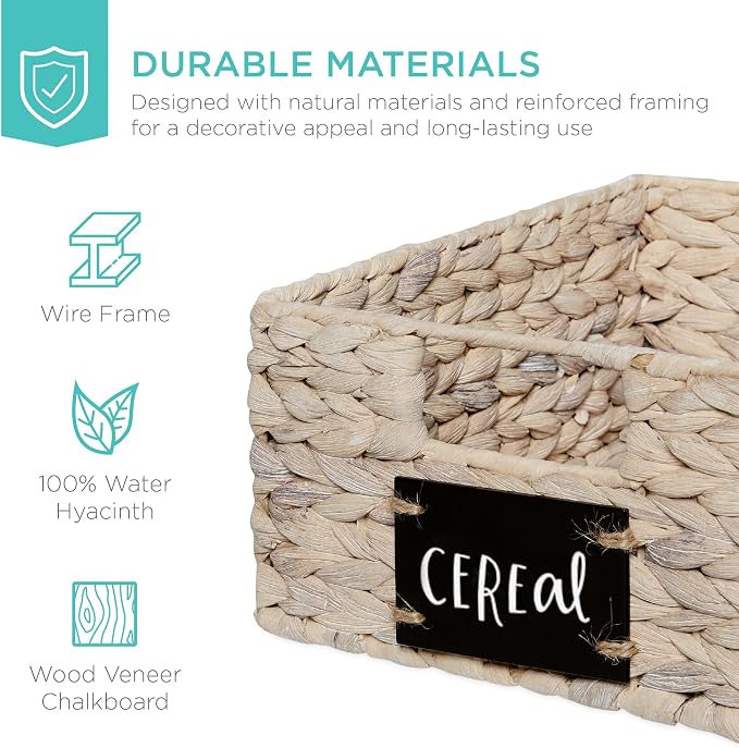 Best Choice Products Set of 4 9x12in Water Hyacinth Pantry Baskets, Woven Organizers w/Chalkboard Label, Chalk Marker - White - Image 5