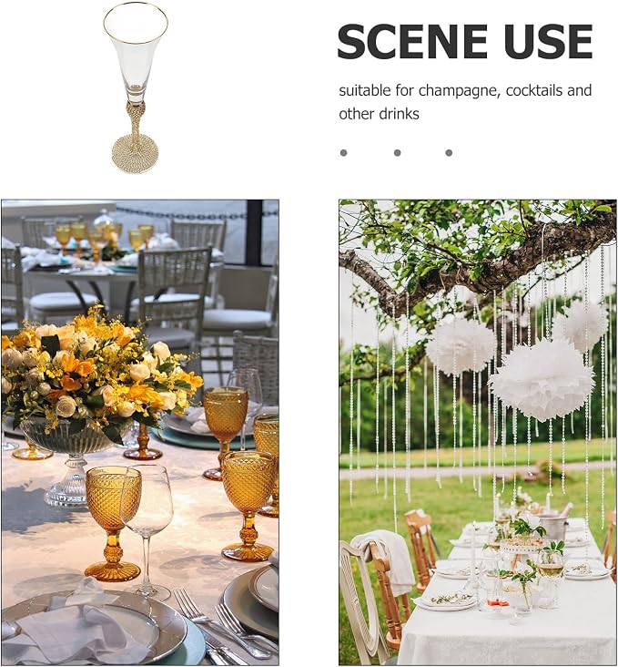 VICASKY Elegant Glass Cocktail Glasses with Gold Rim, Tall Sparkling Wine Flutes for Wedding and Party, Practical and Easy to Clean Unique Drinking Glassware - Image 3