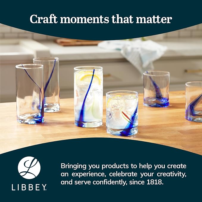 Libbey Blue Ribbon Tumbler and Rocks Drinking Glass Set of 8, Artisanal, Four-Dimpled Glass Cups Set, Clear Glassware Drinking Glasses for Daily Use - Image 7