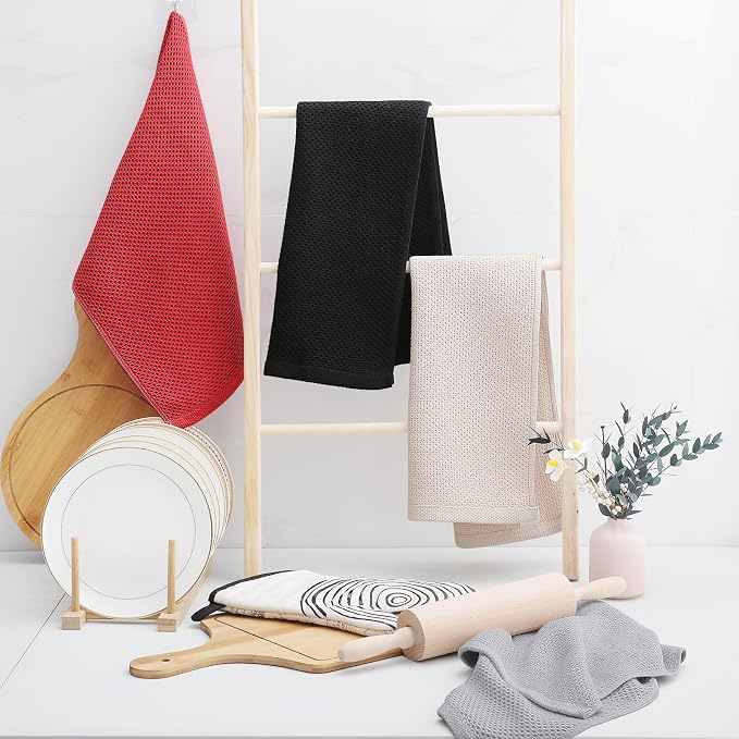 Homaxy 100% Cotton Waffle Weave Kitchen Dish Towels 4-Pack, Brick Red | 13 x 28 Inches, Ultra Soft Absorbent Dish Towels, Quick Drying Cleaning Towels - Image 6