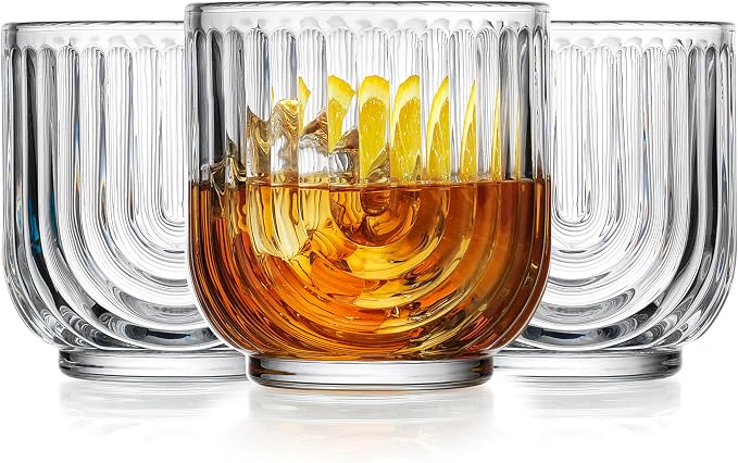 Glaver's Vintage Glassware Art Deco Glasse Ribbed Drinking Glasses U-Shape Arch Design Colored Cocktail Kitchen Tumblers Everyday Dinner Decorative Party (Clear S/4 11oz) - Image 9