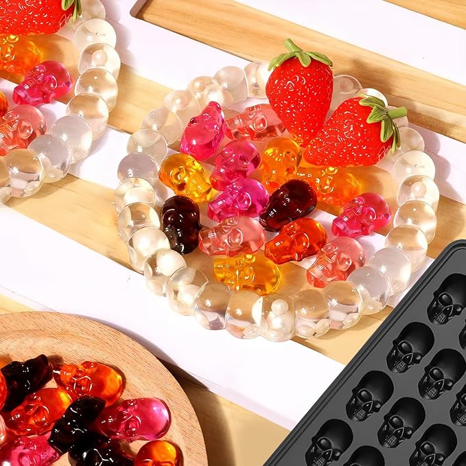 Mini Skull Molds Silicone, 100 Cavity Halloween Skull Chocolate Candy Mold | Mini Gummy Molds Skeleton for Ice Cubes, Biscuits, Cookies, Jelly, Cupcake Decorations, Pet Treats, Holiday Party, Non-Stick - Image 2