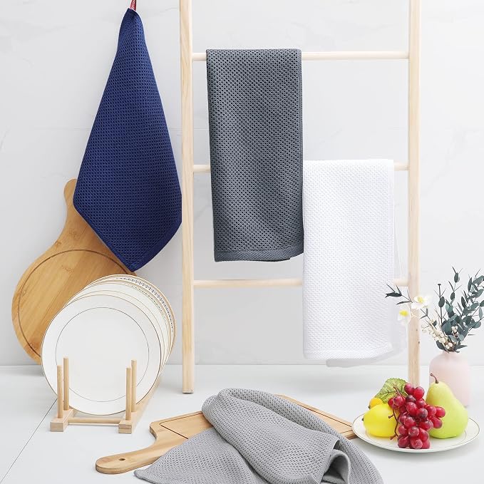 Homaxy 100% Cotton Waffle Weave Kitchen Dish Towels 6-Pack, Light Gray | 13 x 28 Inches, Ultra Soft Absorbent Dish Towels, Quick Drying Cleaning Towels - Image 6