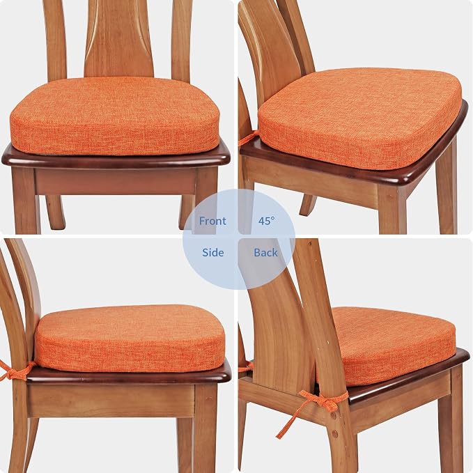 BUYUE Thickened 2.5" Dining Chair Cushions Set of 6, U-Shape High Density Foam Comfortable Chair Pads for Kitchen, Slip Resistant Indoor Seat Cushions (6 PCS, Orange) - Image 4