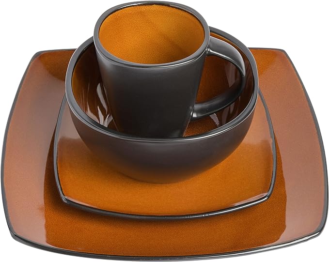 Gibson Elite Soho Lounge Square Reactive Glaze Stoneware Dinnerware Set, Service for 4 (16pc), Amber - Image 3