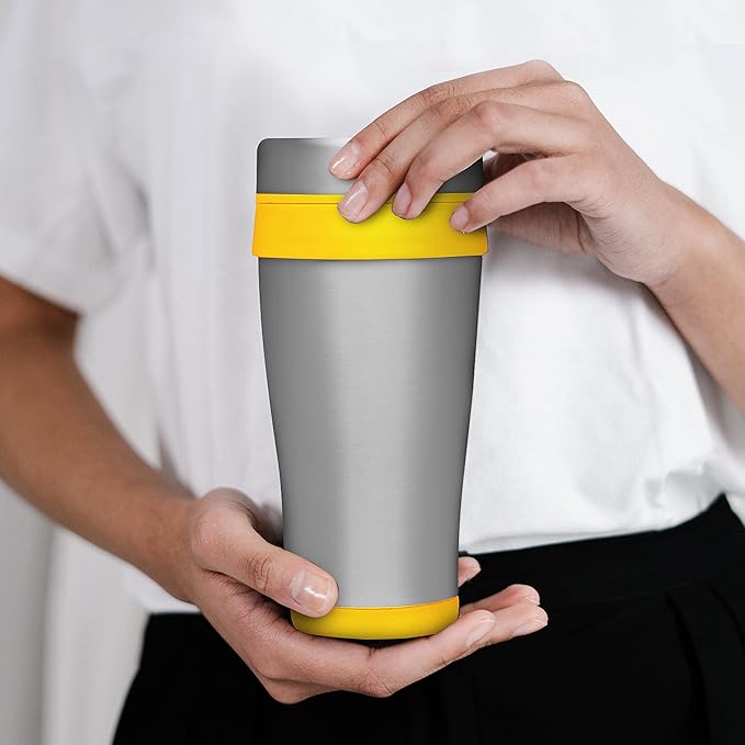 DISCOUNT PROMOS Insulated Stainless Steel Travel Mugs 16 oz. Set of 10, Bulk Pack - Perfect for Coffee, Soda, Other Hot & Cold Beverages - Yellow