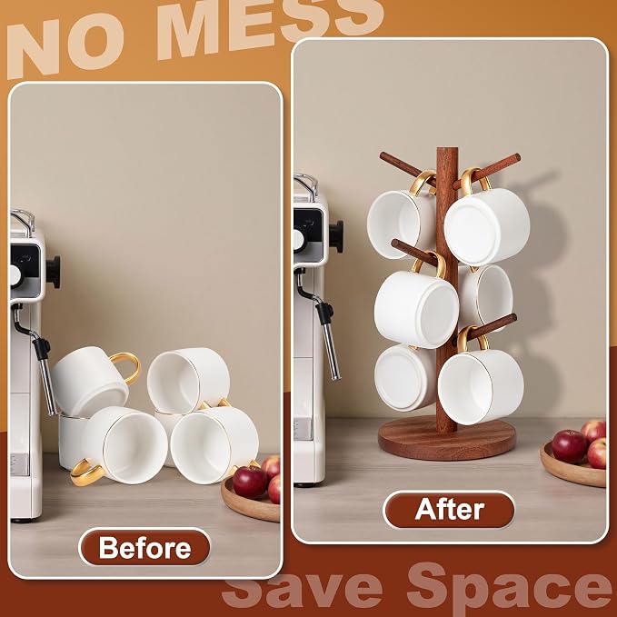 MyLifeUNIT Mug Holder Tree, Coffee Cup Holder with 6 Hooks (Reddish Brown) | Anti-slip padded bottom, space-saving compact design, easy air drying, sturdy tip-resistant structure - Image 7