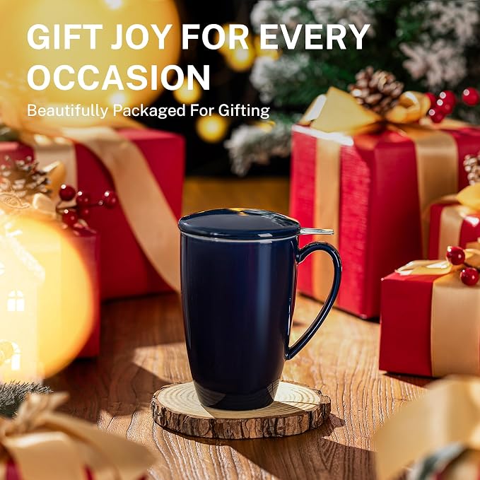 Sweese 15oz Ceramic Tea Cup with Infuser and Lid, Microwave and Dishwasher Safe, Extra-Fine Loose Leaf Tea Steeper, Comfortable Handle, Tea Set in Gift Box, Dark Blue - Image 6