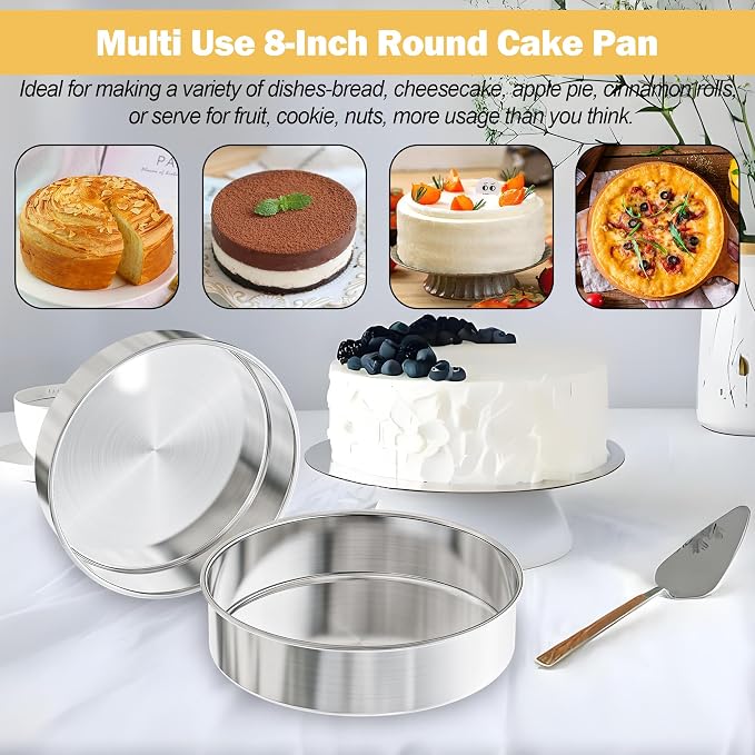 8 Inch Cake Pan Set of 2, Stainless Steel Baking Pans & 100 Parchment Paper | AWTBDP Nonstick Smash Circle Round Cake Pans Tins for Birthday Christmas Layer Cake, Healthy & Dishwasher Safe & Easy Clean - Image 5