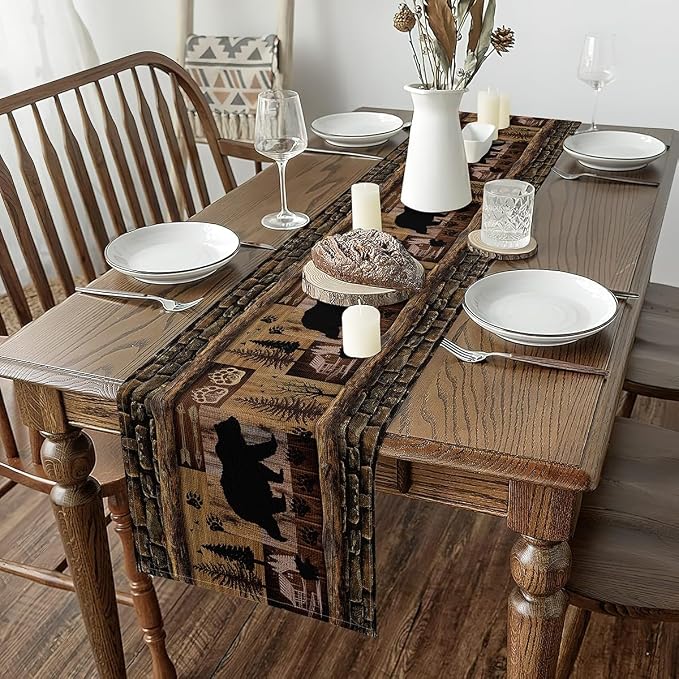 Cute Bear Seasonal 13" x 60" ,Rustic Bear Table Runner for Kids Ultra Soft Rustic Cabin Country Home Decor for Living Room Dresser Scarfs Dresser Runners ,Paw Wildlife Bear Room Decor - Image 2