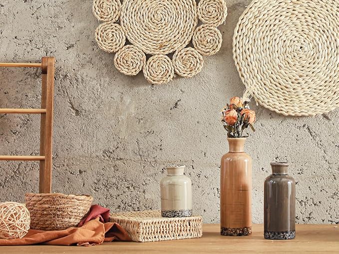 Ceramic Vase Set of 3, Neutral Flower Vases Home Decor, Pottery Rustic Farmhouse Decorative Vases Modern Decor for Table Mantel Entryway Bookshelf Living Room Kitchen Bedroom - Brown - Image 7