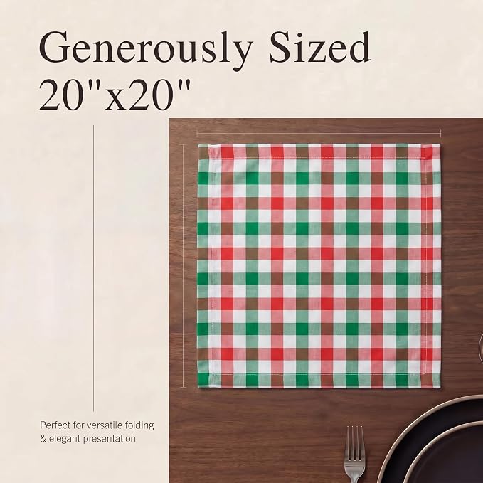 Urban Villa Cloth Napkins Cotton 12x12 (Set of 12) Red/Green/White - Image 6