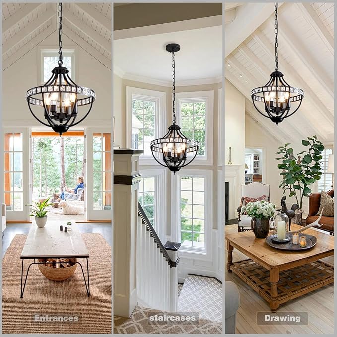 c Chandeliers，Farmhouse Ceiling Chandelier Rustic Vintage Black Pendant Hanging Lighting for Dining Room Living Room Entryway Kitchen Island Bedroom Foyer Lighting（4-Light） - Image 7