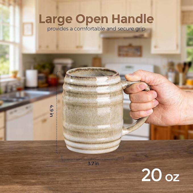 GBhome 20oz Large Coffee Mugs Set of 4, Handmade Ceramic Coffee Mugs Set for Latte/Tea/Beer/Hot Cocoa, Dishwasher & Microwave Safe- Oatmeal - Image 2