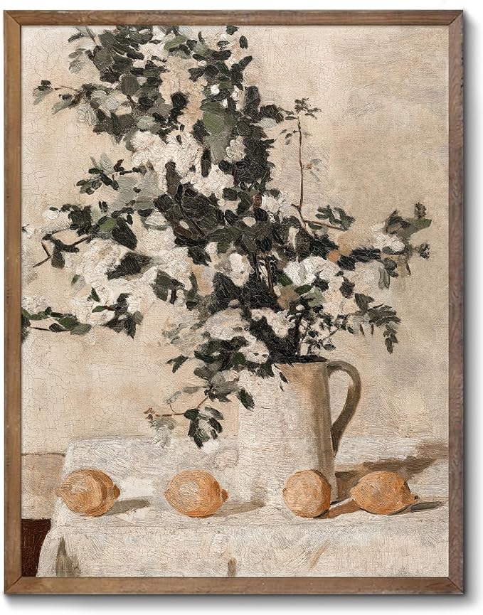 XOCUUI Vintage Wall Art Kitchen, Flowers and Lemons Pictures Painting Botanical Decor, Unframed Canvas Prints Art, Vintage Bathroom Decor, Farmhouse Wall Art for Dining Room, 12"x16" by XOCUUI