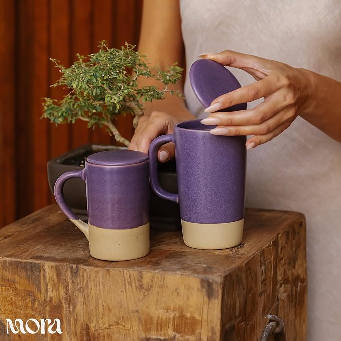 MORA Ceramics Large Tea Mug with Loose Leaf Infuser and Ceramic Lid, 18 oz, Portable, Microwave, Dishwasher Safe, Tall Coffee Cup - Rustic Matte Ceramic Glaze, Modern Herbal Tea Strainer, Nebula - Image 4