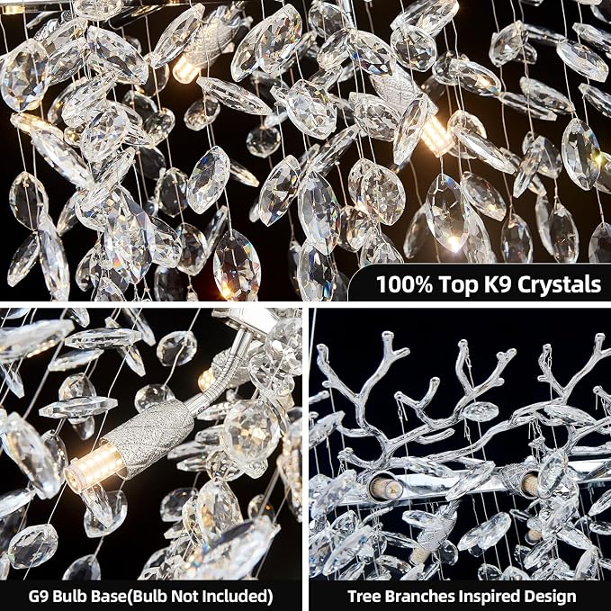 Chrome Rectangular Chandelier Modern Crystal Tree Branch Chandelier | 14 Lights Luxury Raindrop Chandeliers 47.3" Hanging Pendant Light Fixtures for Dining Room Kitchen Island Living Room - Image 7