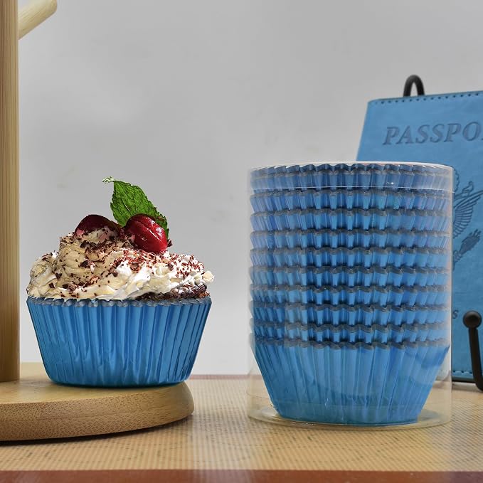 200 Pcs Blue Foil Cupcake Liners Standard Baking Cups Muffin Paper Cases | Food-grade, Greaseproof & Sturdy Parchment, Cupcake Wrapper for Party, Christmas, Gift - Image 4