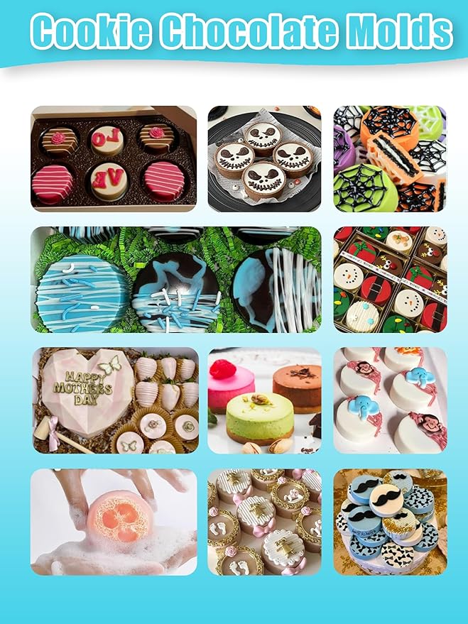 2 PCS Round Chocolate Cookie Molds, 12-Cavity Cylinder Silicone Mold, Perfect for Chocolate Covered Oreos, Cake, Candy, Pudding, Mini Cakes Jelly Baking -Blue&Pink