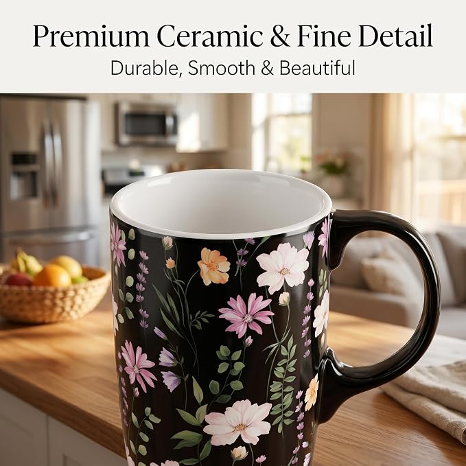 Topadorn 17oz Ceramic Travel Mug with Lid, Botanical Coffee Mug | 17oz Ceramic Travel Mug • Botanical Wildflower Design • Spill-Resistant Lid • Microwave & Dishwasher Safe • Gift Box - Image 4