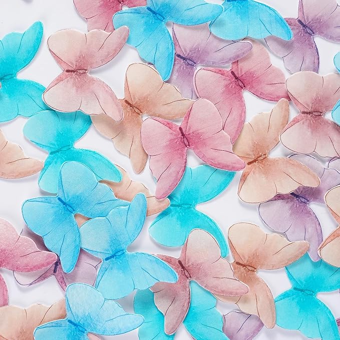 48 Pcs Butterfly Cake Decorations, Edible Wafer Paper Butterflies, Edible Butterfly Cake Decorations, Cupcake Topper, Mix Colors - Image 2